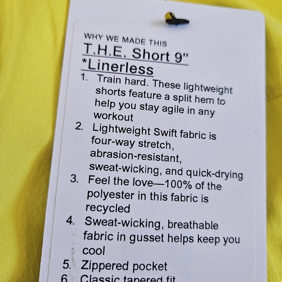 Lululemon THE Short Linerless 9” Sonic Yellow SNCY Men's Size Medium - Picture 5 of 5